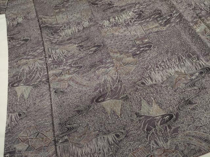 平和屋着物■上質な小紋　風景文　草木染　暈し染め　鬼しぼ縮緬　正絹　逸品　DABJ2895ya