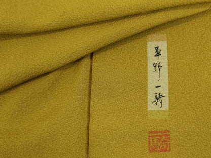 平和屋着物■染色作家　草野一騎監修　色無地　菜種油色　正絹　逸品　DABJ2896ya