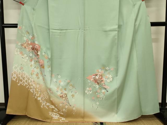 平和屋着物■訪問着　扇面花文　暈し染め　金彩　正絹　逸品　DABJ2897ya