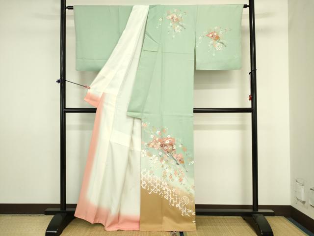 平和屋着物■訪問着　扇面花文　暈し染め　金彩　正絹　逸品　DABJ2897ya