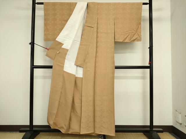 平和屋着物■上質な色無地　菱尽くし地紋　黄橡色　やまと誂製　正絹　逸品　DABJ2907ya