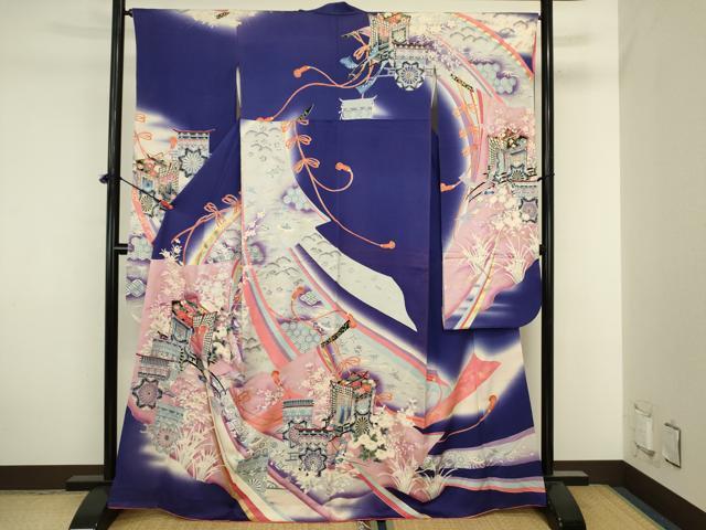 平和屋着物■豪華振袖　御所車花文　暈し染め　金彩　正絹　逸品　DABJ2908ya