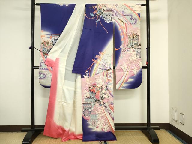 平和屋着物■豪華振袖　御所車花文　暈し染め　金彩　正絹　逸品　DABJ2908ya
