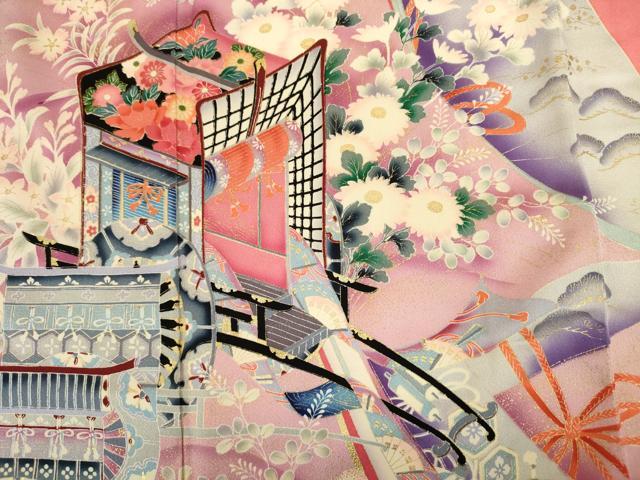 平和屋着物■豪華振袖　御所車花文　暈し染め　金彩　正絹　逸品　DABJ2908ya