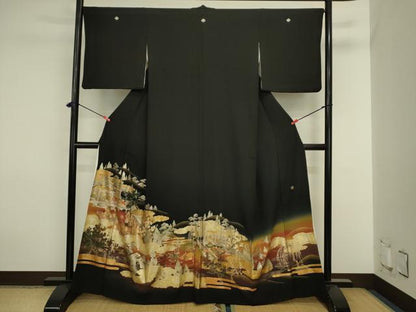 平和屋着物■豪華黒留袖　人物風景花松文　泰常　暈し染め　金彩　正絹　逸品　DABJ2911ya