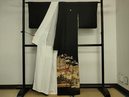 平和屋着物■豪華黒留袖　人物風景花松文　泰常　暈し染め　金彩　正絹　逸品　DABJ2911ya