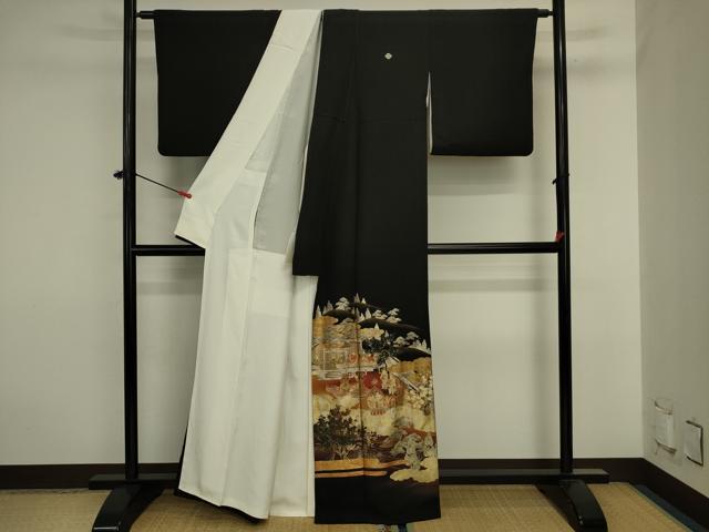 平和屋着物■豪華黒留袖　人物風景花松文　泰常　暈し染め　金彩　正絹　逸品　DABJ2911ya