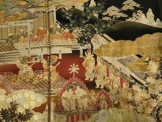 平和屋着物■豪華黒留袖　人物風景花松文　泰常　暈し染め　金彩　正絹　逸品　DABJ2911ya