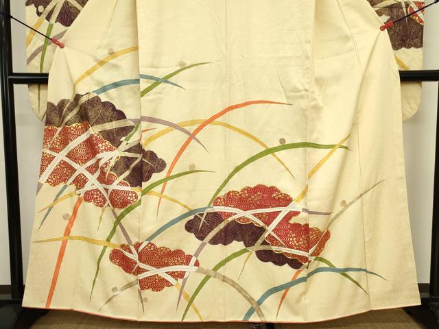 平和屋着物■豪華振袖　駒刺繍　露芝雲文　金彩　正絹　逸品　DABJ2912ya