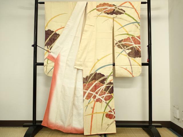 平和屋着物■豪華振袖　駒刺繍　露芝雲文　金彩　正絹　逸品　DABJ2912ya