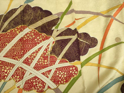 平和屋着物■豪華振袖　駒刺繍　露芝雲文　金彩　正絹　逸品　DABJ2912ya