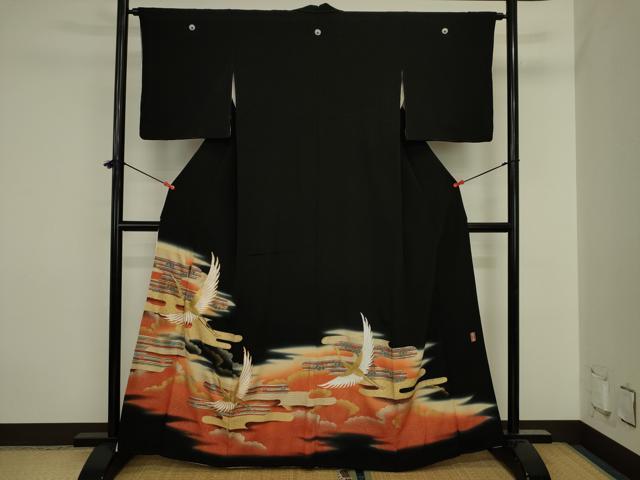 平和屋着物■豪華黒留袖　駒刺繍　飛鶴花文　暈し染め　金彩　正絹　逸品　DABJ2914ya