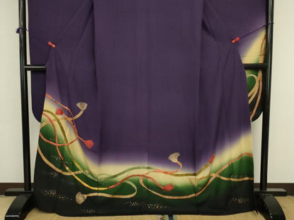 平和屋着物■豪華振袖　刺繍　結び紐文　暈し染め　金彩　正絹　逸品　DABJ2916ya