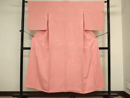 平和屋着物■上質な色無地　更紗花唐草地紋　桃色　正絹　逸品　DABJ2919ya