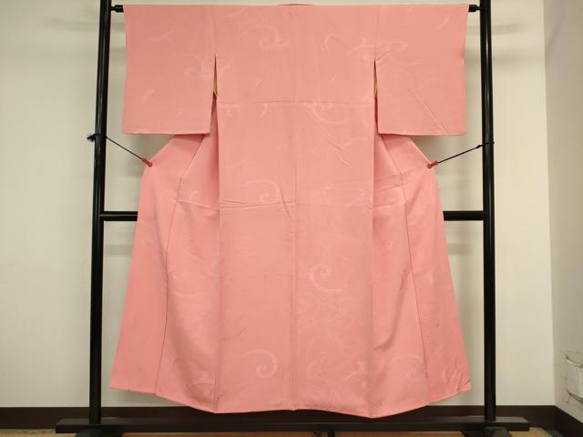 平和屋着物■上質な色無地　更紗花唐草地紋　桃色　正絹　逸品　DABJ2919ya