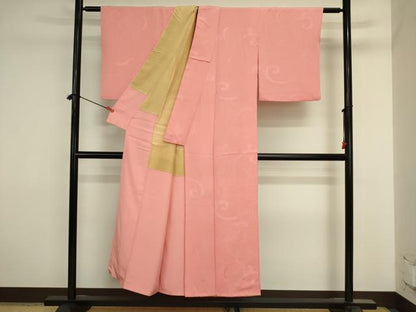 平和屋着物■上質な色無地　更紗花唐草地紋　桃色　正絹　逸品　DABJ2919ya