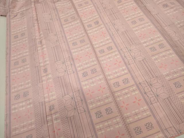 平和屋着物■上質な紬　麻の葉抽象間道　正絹　逸品　DABJ2923ya