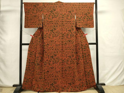 平和屋着物■上質な小紋　型染め　古代エジプト文様　鬼しぼ縮緬　正絹　逸品　DABJ2925ya