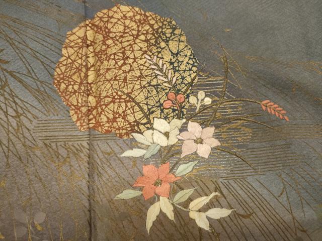 平和屋着物■訪問着　刺繍　草花文　暈し染め　金彩　正絹　逸品　DABJ2927ya