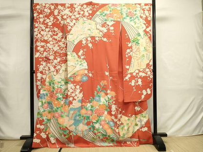 平和屋着物■豪華振袖　駒刺繍　草花文　乱菊　正絹　逸品　DABJ2930ya
