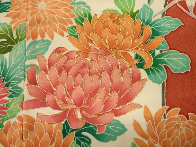 平和屋着物■豪華振袖　駒刺繍　草花文　乱菊　正絹　逸品　DABJ2930ya