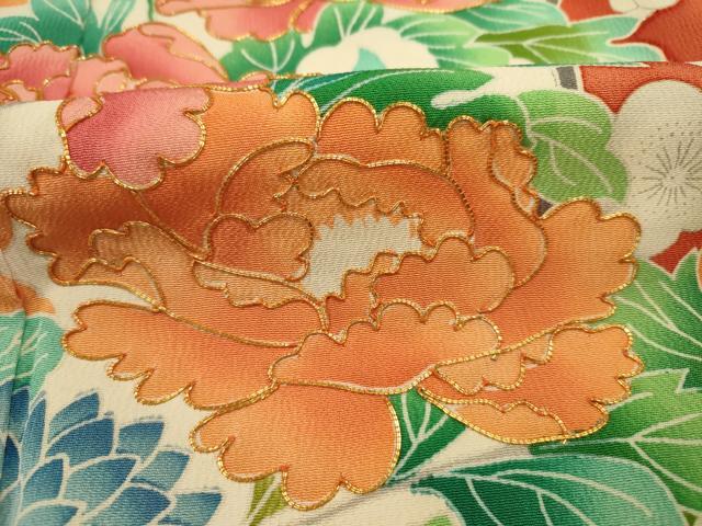 平和屋着物■豪華振袖　駒刺繍　草花文　乱菊　正絹　逸品　DABJ2930ya