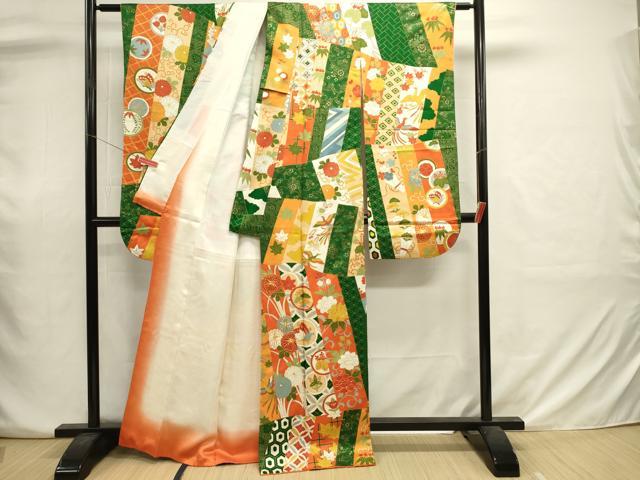 平和屋着物■豪華振袖　駒刺繍　花蝶丸文　金彩　正絹　逸品　DABJ2932ya