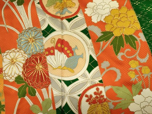 平和屋着物■豪華振袖　駒刺繍　花蝶丸文　金彩　正絹　逸品　DABJ2932ya