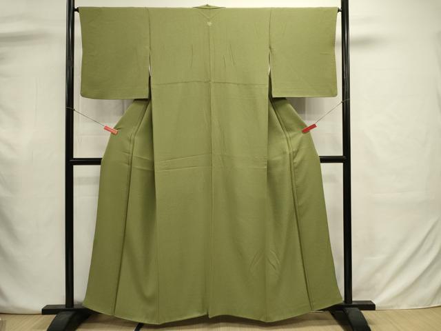 平和屋着物■上質な色無地　霞地紋　草色　正絹　逸品　DABJ2935ya