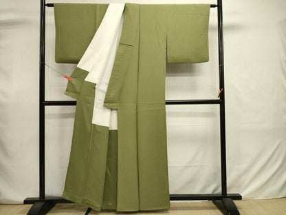 平和屋着物■上質な色無地　霞地紋　草色　正絹　逸品　DABJ2935ya