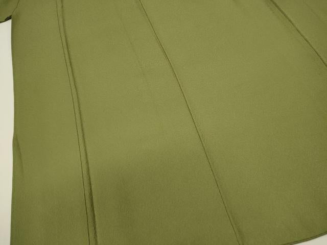 平和屋着物■上質な色無地　霞地紋　草色　正絹　逸品　DABJ2935ya