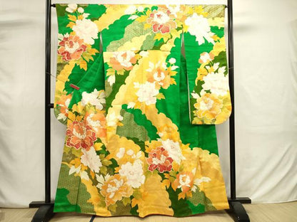 平和屋着物■豪華振袖　駒刺繍　牡丹　金彩　三越扱い　正絹　逸品　DABJ2936ya