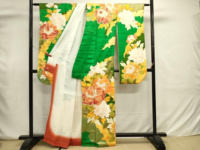 平和屋着物■豪華振袖　駒刺繍　牡丹　金彩　三越扱い　正絹　逸品　DABJ2936ya