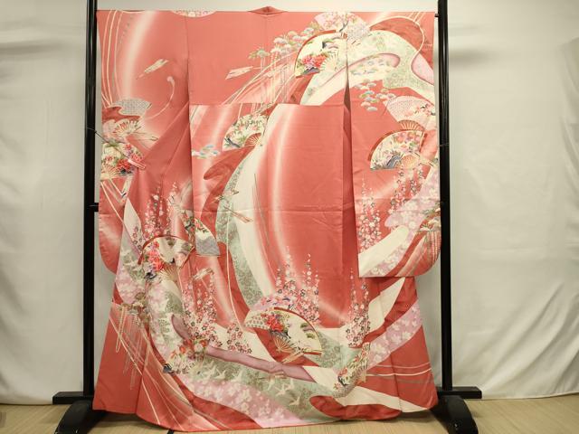 平和屋着物■豪華振袖　扇面花鳥文　暈し染め　金彩　正絹　逸品　DABJ2939ya