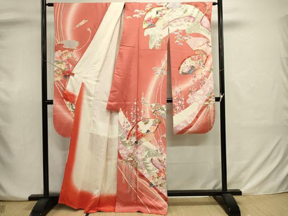 平和屋着物■豪華振袖　扇面花鳥文　暈し染め　金彩　正絹　逸品　DABJ2939ya