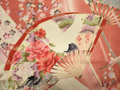平和屋着物■豪華振袖　扇面花鳥文　暈し染め　金彩　正絹　逸品　DABJ2939ya