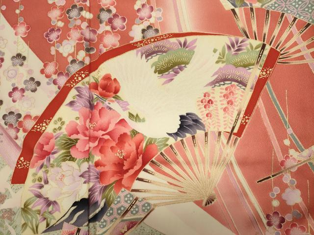 平和屋着物■豪華振袖　扇面花鳥文　暈し染め　金彩　正絹　逸品　DABJ2939ya