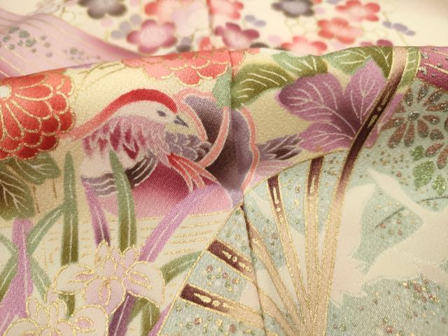 平和屋着物■豪華振袖　扇面花鳥文　暈し染め　金彩　正絹　逸品　DABJ2939ya