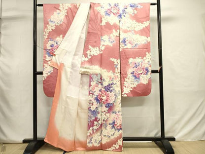 平和屋着物■豪華振袖　草花文　牡丹　暈し染め　金彩　正絹　逸品　DABJ2941ya