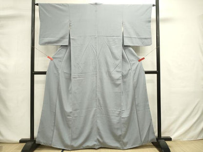 平和屋着物■上質な色無地　お召縮緬　錫色　正絹　逸品　DABJ2944ya