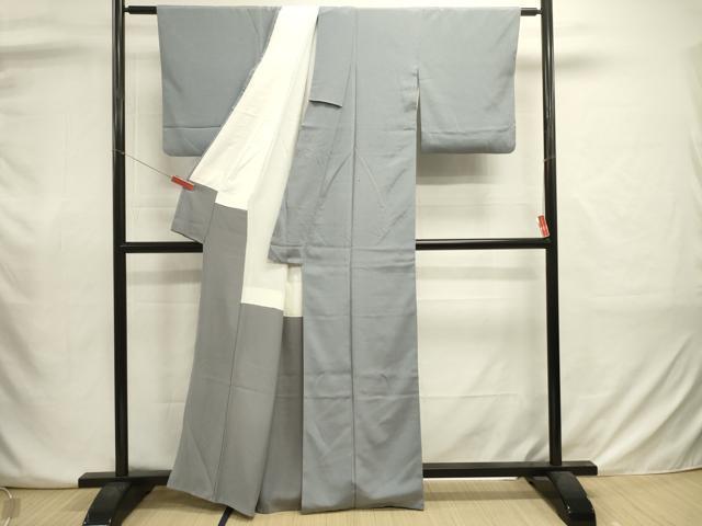 平和屋着物■上質な色無地　お召縮緬　錫色　正絹　逸品　DABJ2944ya
