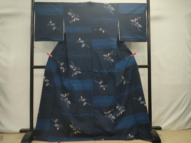 平和屋着物■上質な紬　横段草花文　正絹　逸品　未使用　DABJ2947ya