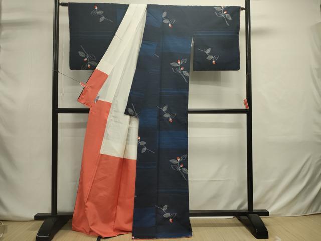 平和屋着物■上質な紬　横段草花文　正絹　逸品　未使用　DABJ2947ya