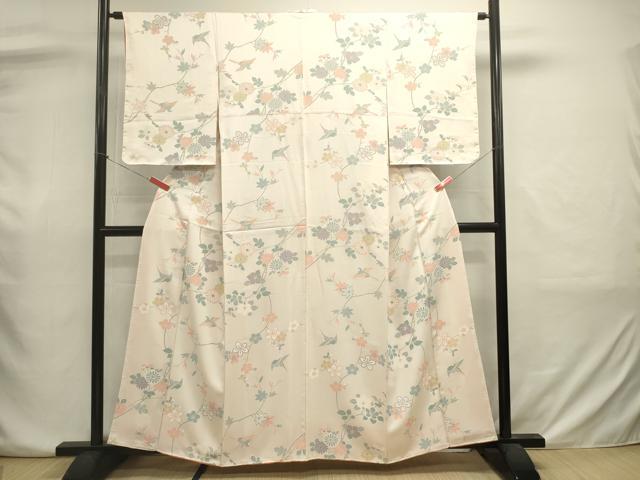平和屋着物■上質な小紋　花鳥文　正絹　逸品　未使用　DABJ2949ya