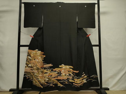 平和屋着物■豪華黒留袖　鳳凰花松文　金彩　正絹　逸品　DABJ2955ya