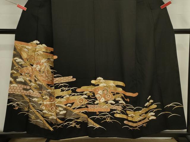 平和屋着物■豪華黒留袖　鳳凰花松文　金彩　正絹　逸品　DABJ2955ya