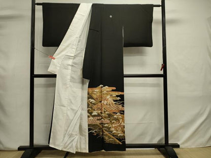 平和屋着物■豪華黒留袖　鳳凰花松文　金彩　正絹　逸品　DABJ2955ya