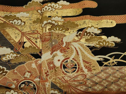 平和屋着物■豪華黒留袖　鳳凰花松文　金彩　正絹　逸品　DABJ2955ya