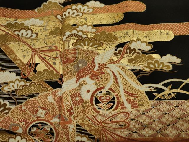 平和屋着物■豪華黒留袖　鳳凰花松文　金彩　正絹　逸品　DABJ2955ya