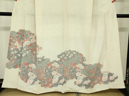 平和屋着物■訪問着　作家物　草花文　鬼しぼ縮緬　正絹　逸品　DABJ2958ya